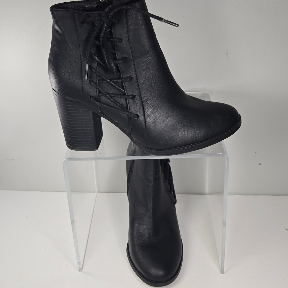 TOETOS Chicago-01 Womens Black Side Lace Up Block Heel Ankle Boots Size‎ 8.5 M